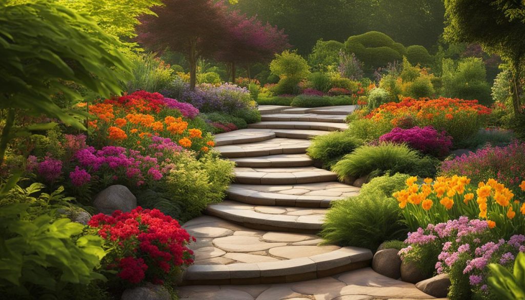 Stunning interlocking walkway surrounded by greenery